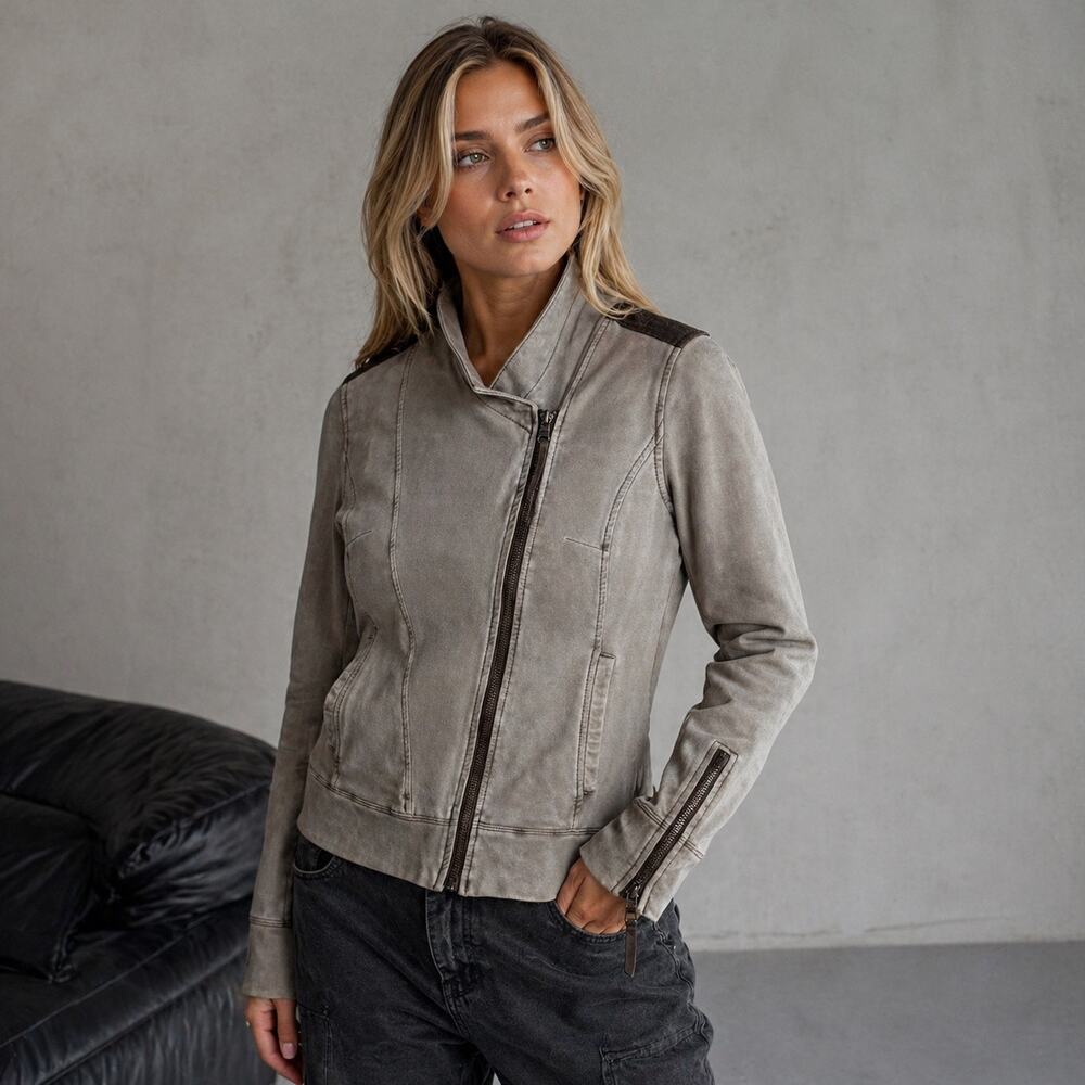 Anthropologie Marrakech Moto Jacket XS Asymmetrical Zip Terry Boho Edgy Urban